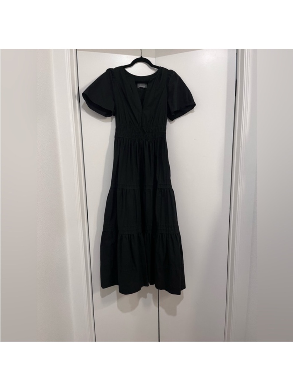 Anthropologie Black Smocked-Waist Tiered Maxi Dress - Picture 3 of 7